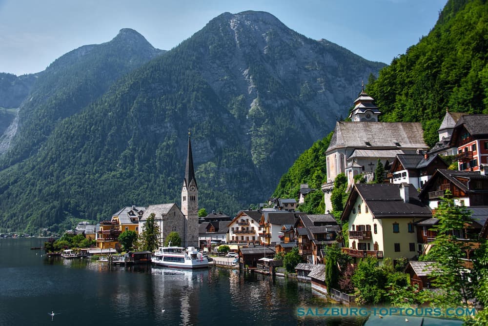The famous view of Hallstatt, Austria, on the Lake District Tour with your guide, Eugene from Salzburg.