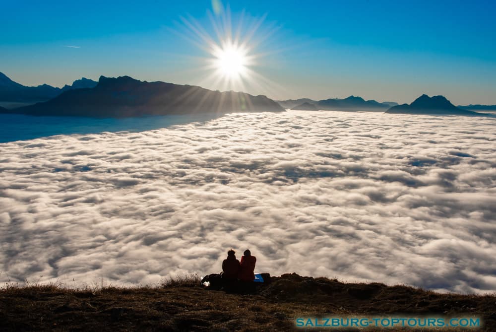 Dense fog in the valley and a clear sky above — this is what Guide Eugene experienced on Gaisberg Mountain in Salzburg in November.